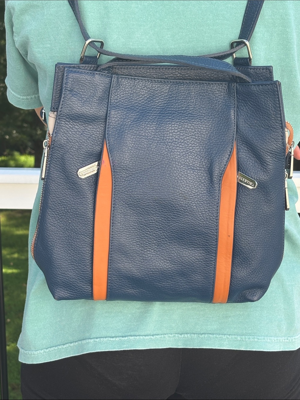 NWT Valentina Leather Convertible Tote Backpack in Blue w/ silver Accents